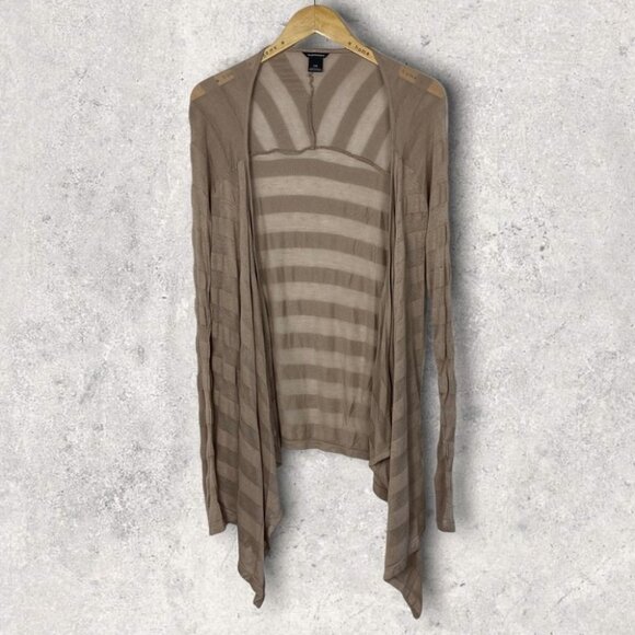 Club Monaco Striped Waterfall Cardigan Beige Tan Size Large Minimalist Basic L - Picture 1 of 8